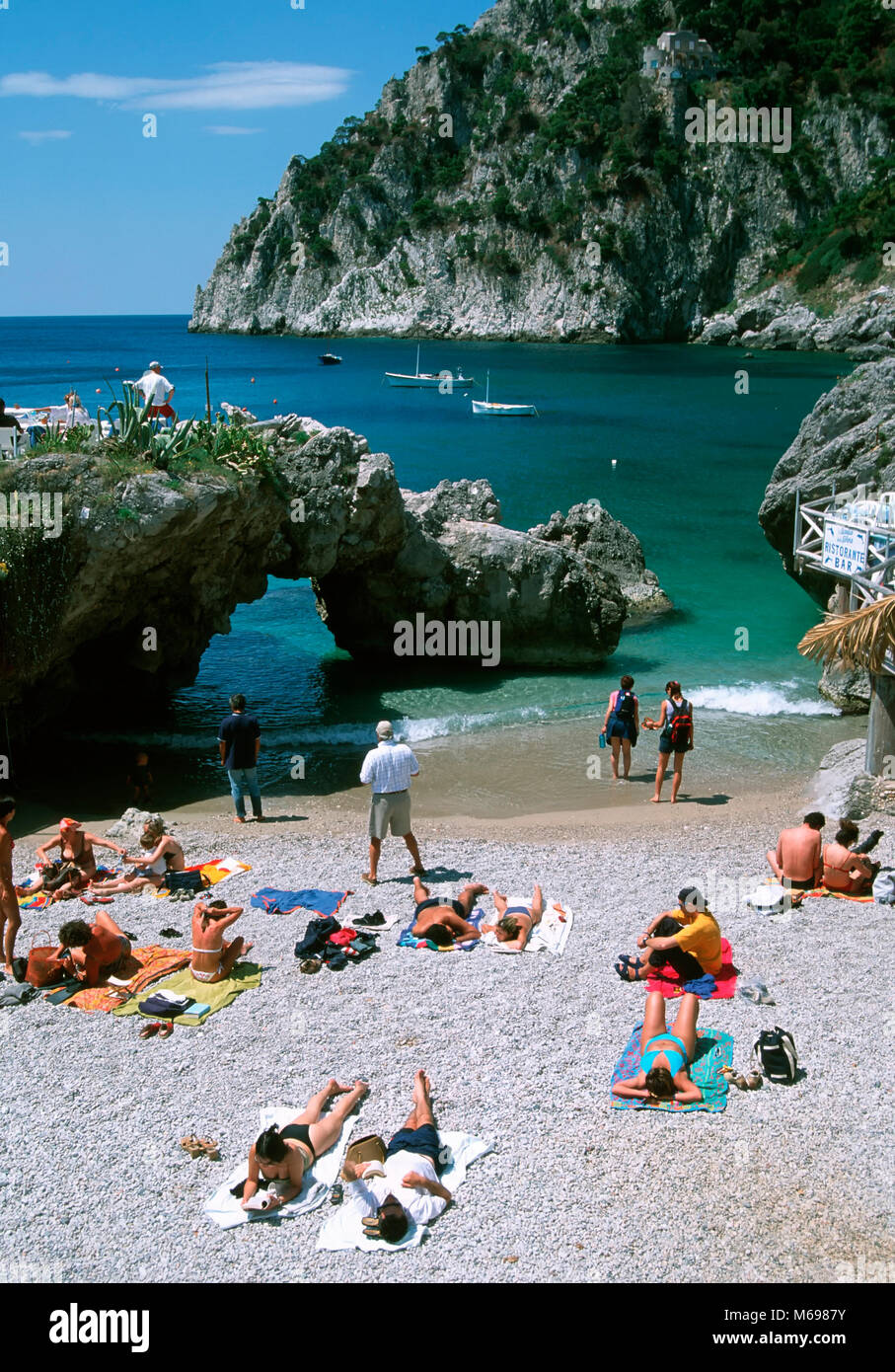 La spiaggia di Marina Piccola, l'isola di Capri, Italia, Europa Foto Stock