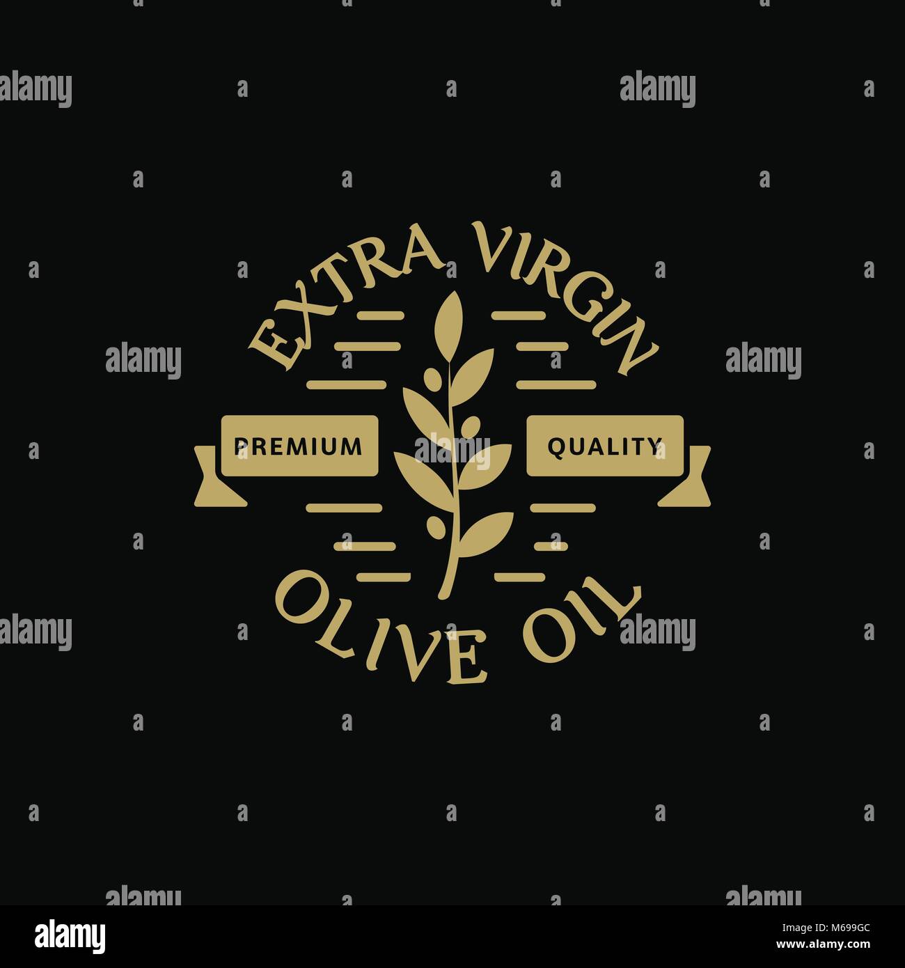 Olio extra vergine di oliva di qualità premium. Olive Branch etichetta vintage. Prodotti sani retrò vettore verde modello logo. Alimenti eco. Illustrazione Vettoriale