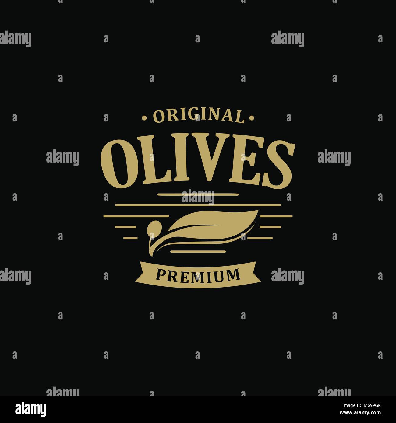 Olio extra vergine di oliva di qualità premium. Olive Branch etichetta vintage. Prodotti sani retrò vettore verde modello logo. Alimenti eco. Illustrazione Vettoriale