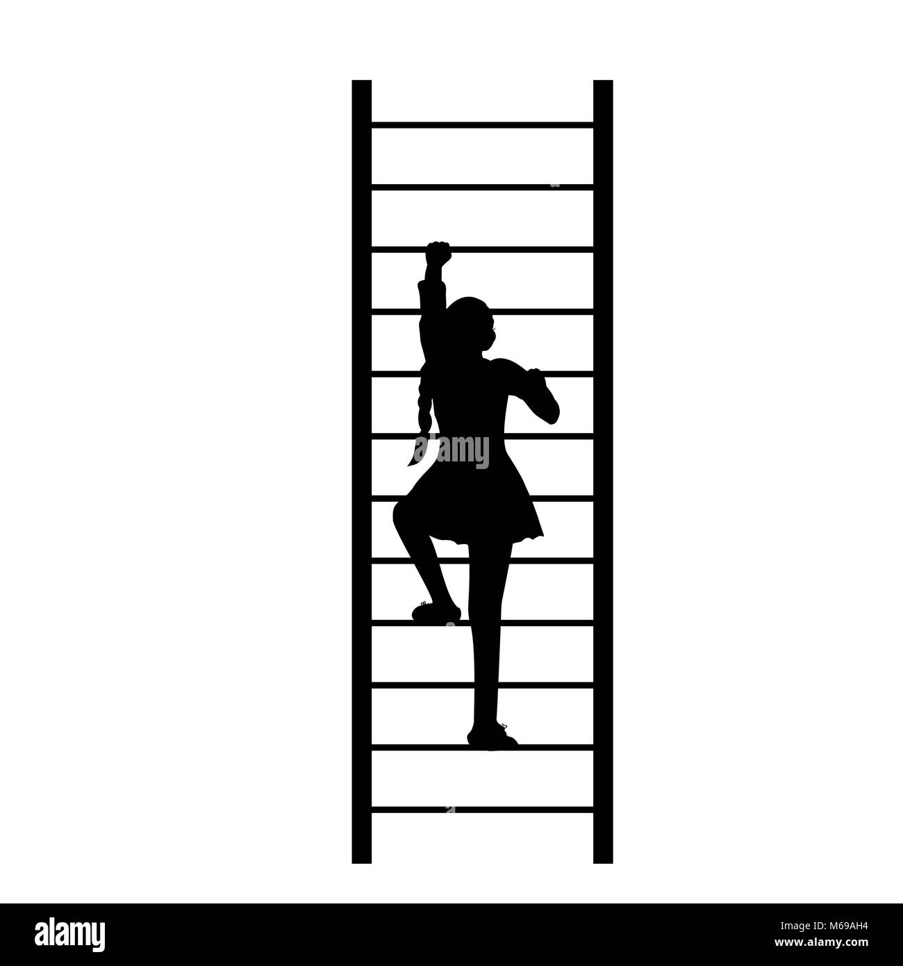 Silhouette ragazza su scala di arrampicata Illustrazione Vettoriale
