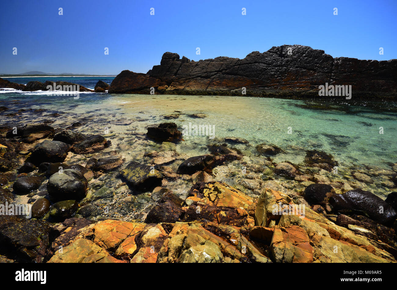 Rocce e ocean prese a Forster NSW Australia Foto Stock
