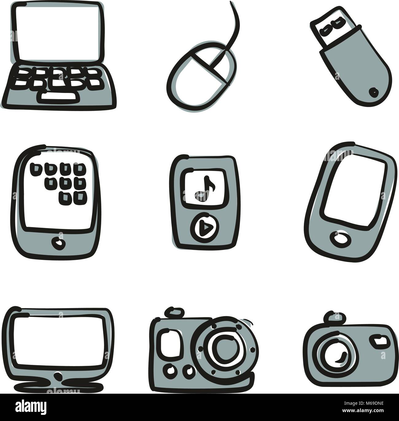 Le icone della tecnologia di Freehand 2 colori Illustrazione Vettoriale