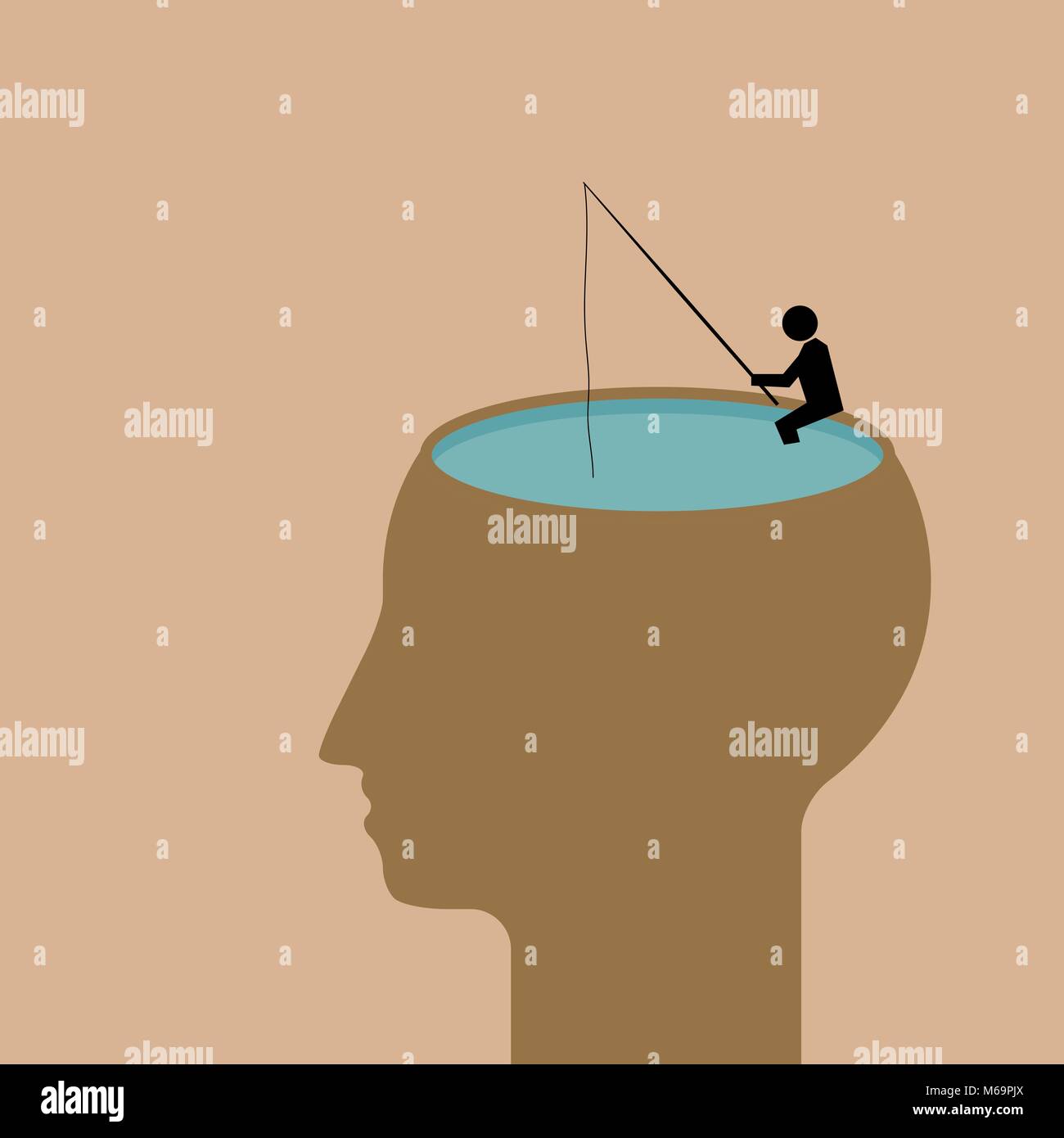 La meditazione - Pesca nel profondo di pensieri Illustrazione Vettoriale