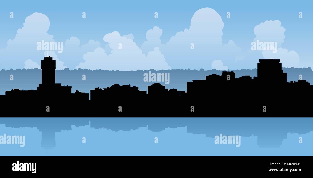 Silhouette skyline della città di Hamilton, Ontario, Canada. Illustrazione Vettoriale