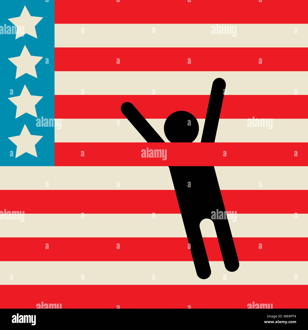 Nero persona legata da bandiera americana strisce Illustrazione Vettoriale