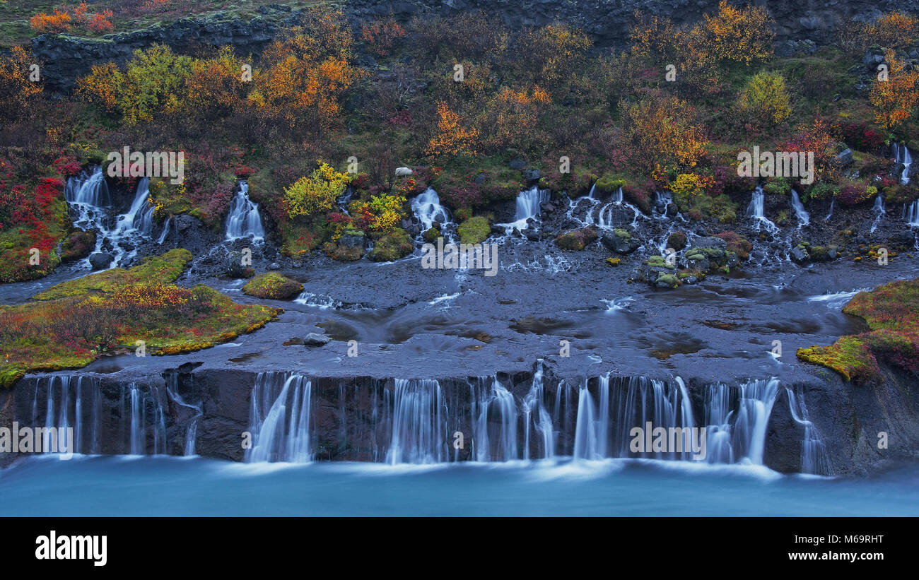 Europa, Islanda, Hraunfoss, Wasserfall, Foto Stock