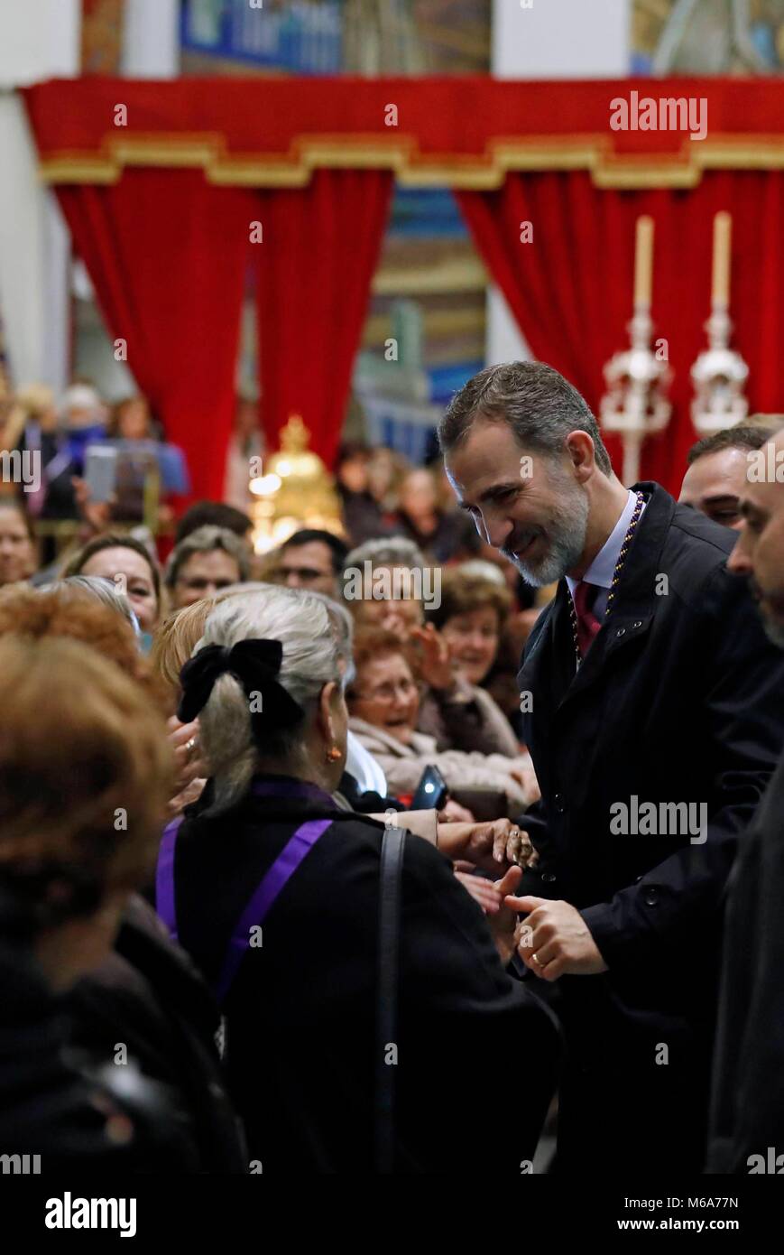 Noticia Asociada: REY FELIPE VI BASILICA GESÙ MEDINACELI FAMILIA REAL Felipe de Borbon y GRECIA; 02/03/2018 il Re di Spagna visita il Cristo di Mdinaceli EP888/cordon premere Foto Stock