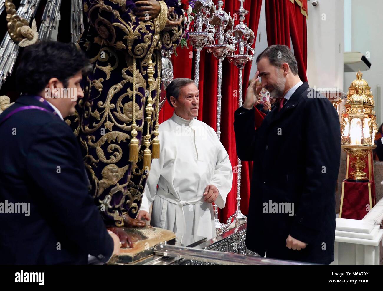 Noticia Asociada: REY FELIPE VI BASILICA GESÙ MEDINACELI FAMILIA REAL Felipe de Borbon y GRECIA; 02/03/2018 il Re di Spagna visita il Cristo di Mdinaceli EP888/cordon premere Foto Stock