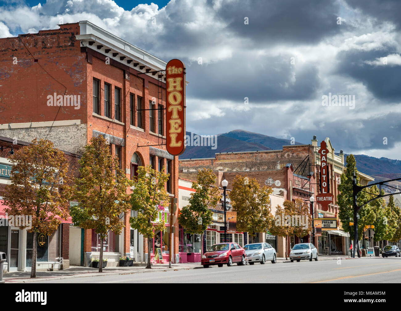 Edifici storici sulla strada principale, la Brigham City, Utah, Stati Uniti d'America Foto Stock