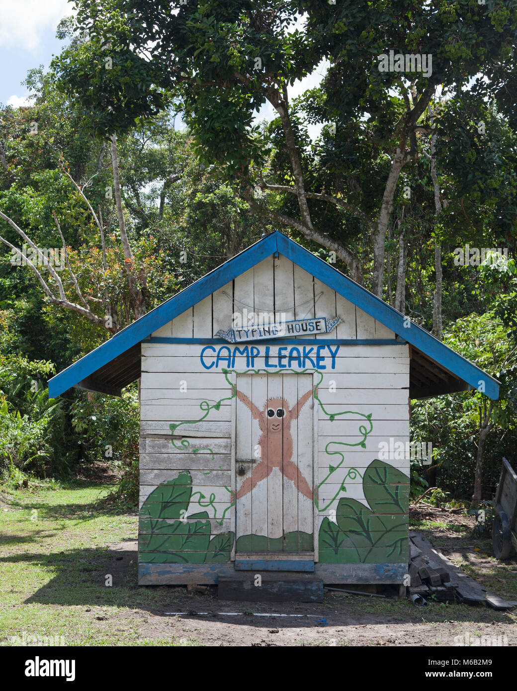 Camp Leakey digitando casa dove Dr. Birute Galdikas e il suo personale hanno digitato le loro note e relazioni nel Parco Nazionale Tanjung Puting, Indonesia Foto Stock