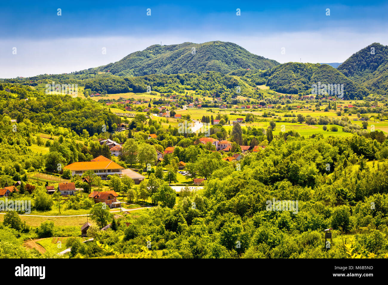 Kumrovec vallata verde panorama, Zagorje regione della Croazia Foto Stock