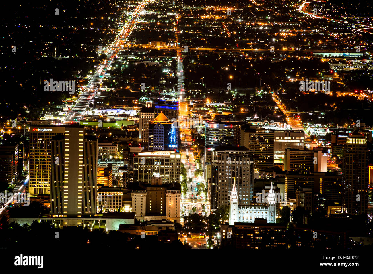 Immagine notturna del centro cittadino di Salt Lake City Foto Stock