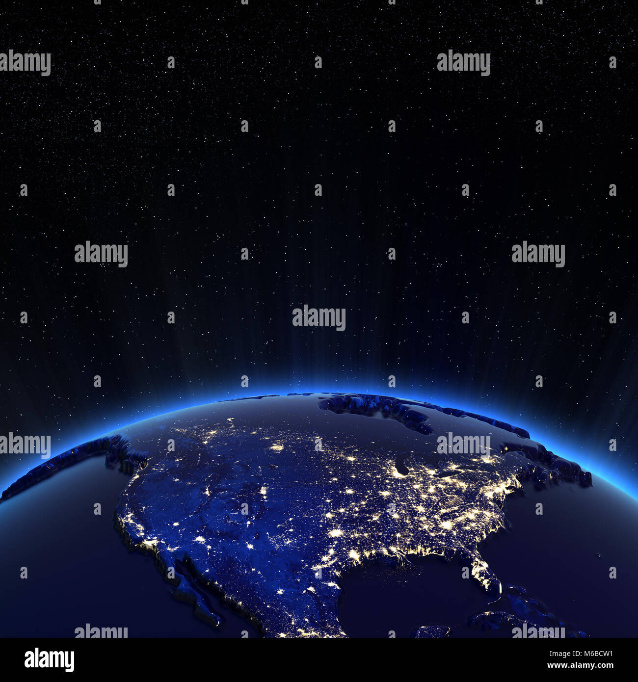Canada e Stati Uniti d'America le luci della città di notte il rendering 3D Foto Stock