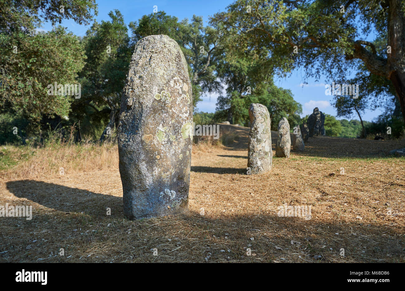Foto e immagini di età preistorica età del rame proto antropomorfe in pietra permanente statua menhir nel Biru 'e Concas archaeolological sito, Sorgono, Foto Stock