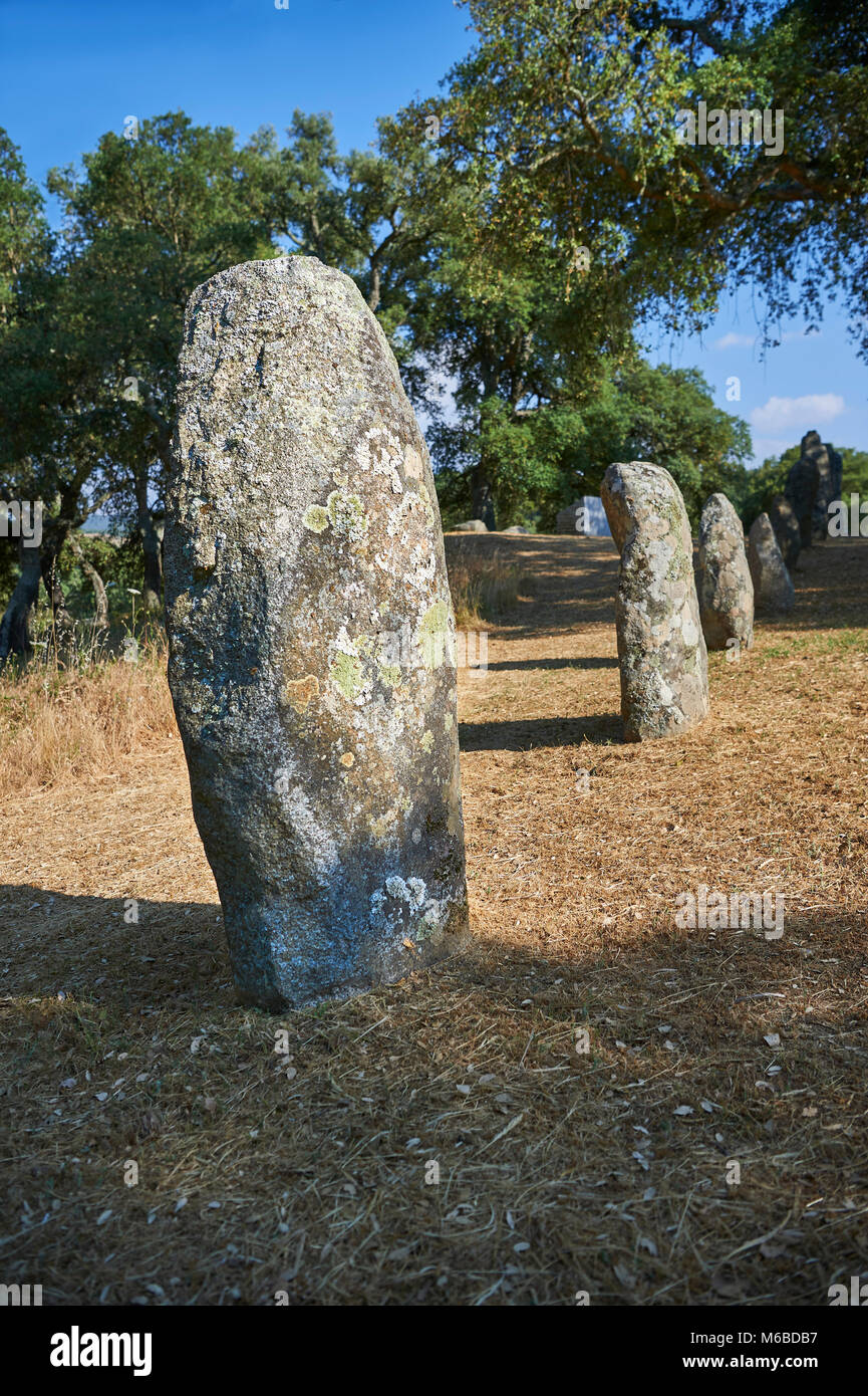 Foto e immagini di età preistorica età del rame proto antropomorfe in pietra permanente statua menhir nel Biru 'e Concas archaeolological sito, Sorgono, Foto Stock