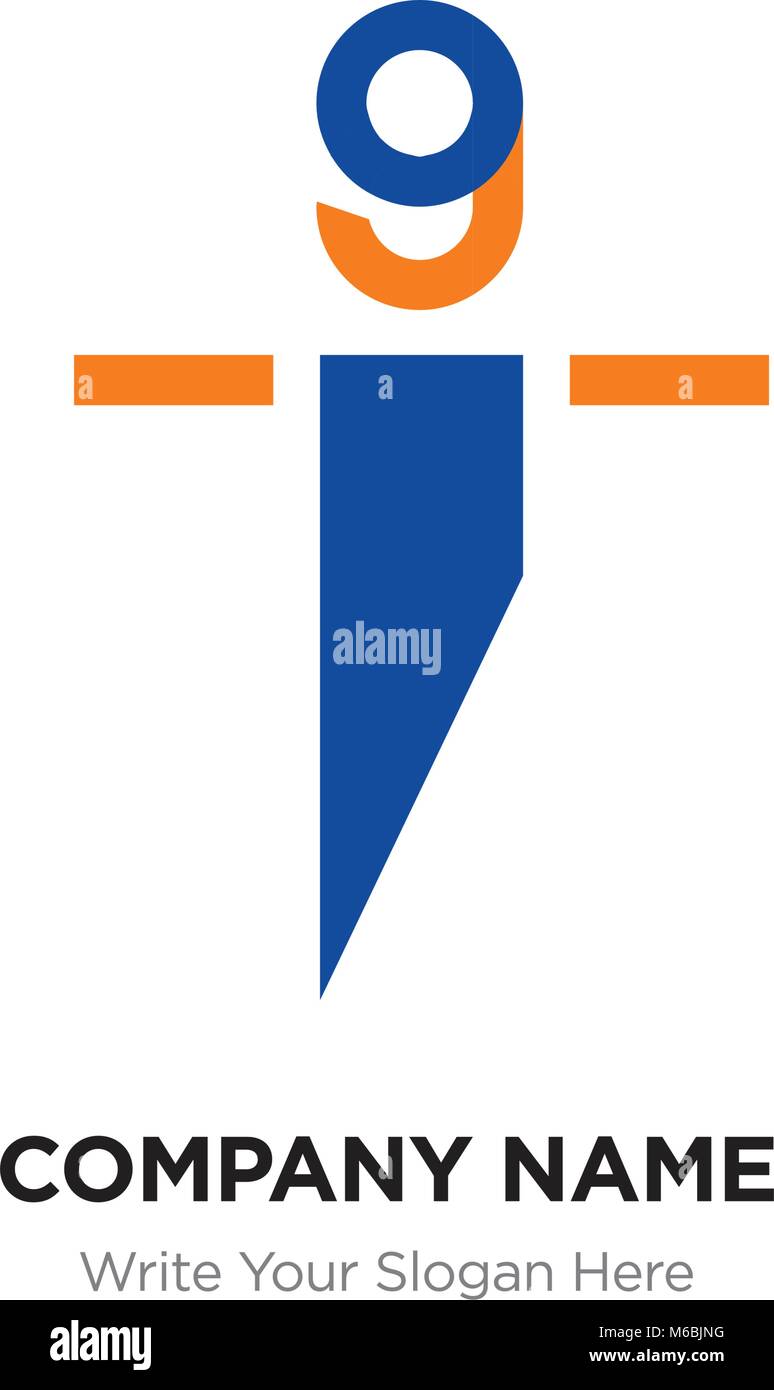 Lettera astratta gi ig logo design template, alfabeto lettere iniziali nome azienda concept. Piatte sottili segmenti di linea collegati a ciascun altro, blu e y Illustrazione Vettoriale