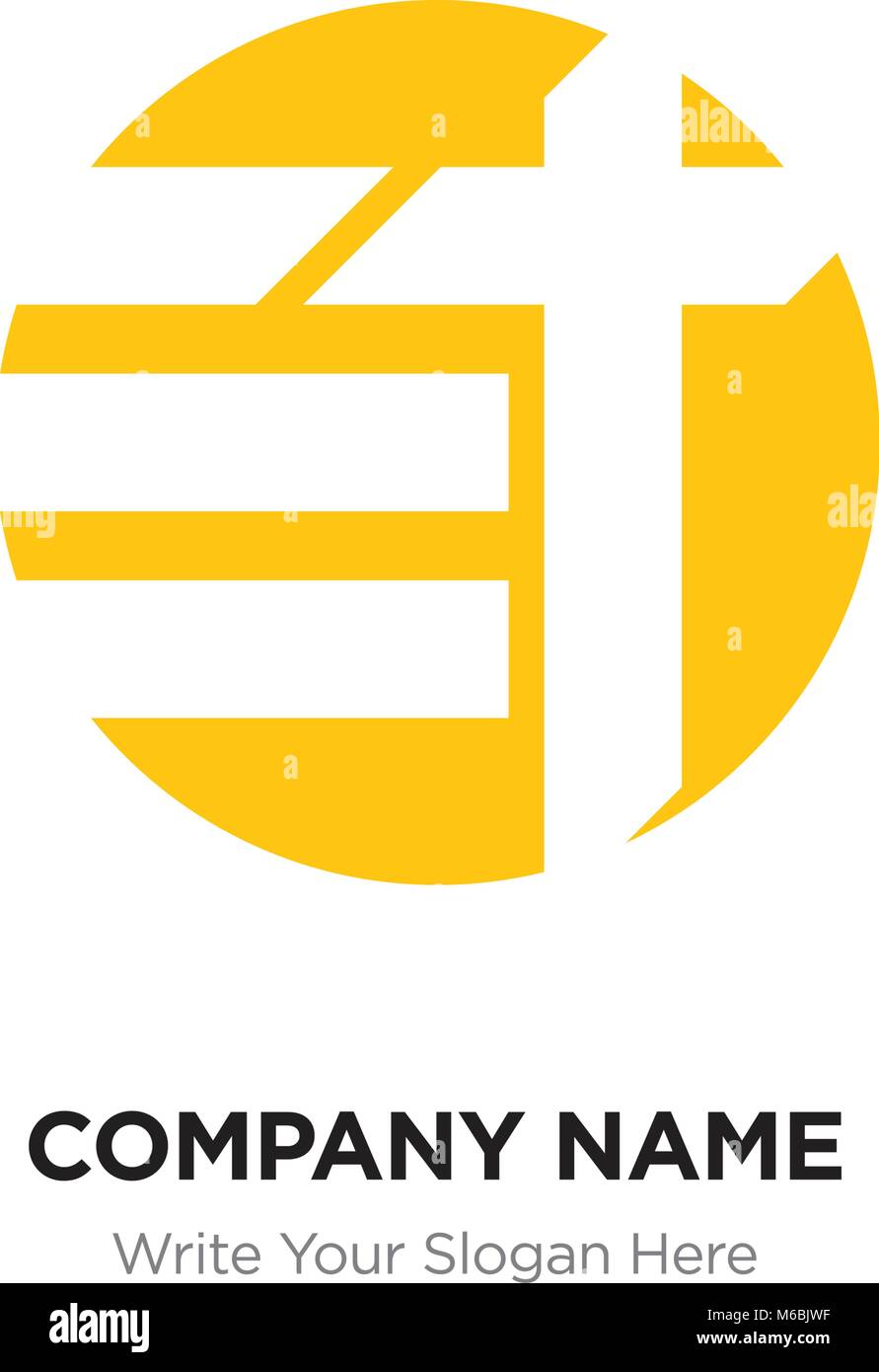 Lettera astratta et tE logo design template, giallo alfabeto lettere iniziali nome azienda concept. Piatte sottili segmenti di linea collegati gli uni agli altri Illustrazione Vettoriale