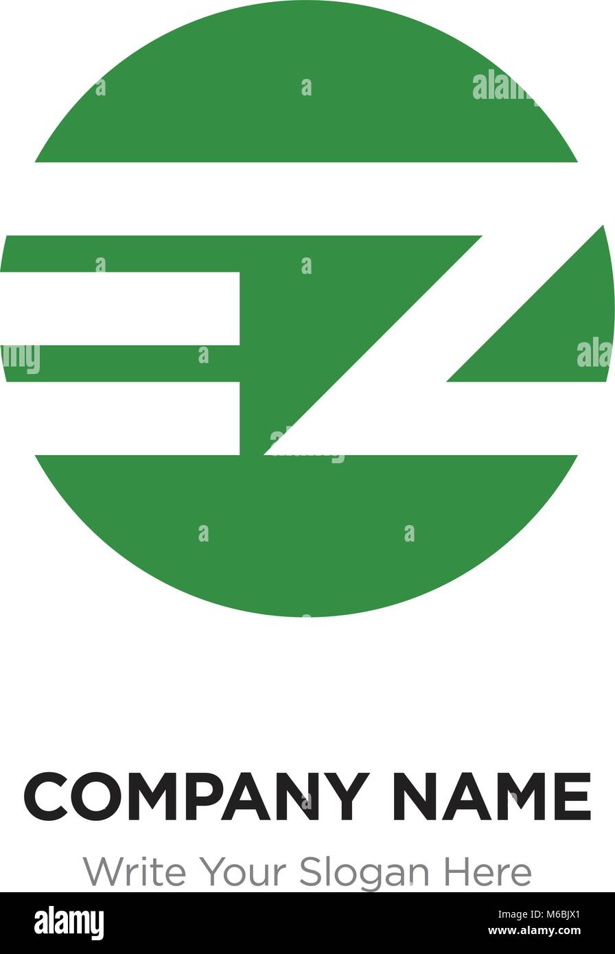 Lettera astratta EZ ZE logo design template, verde alfabeto lettere iniziali nome azienda concept. Piatte sottili segmenti di linea collegati gli uni agli altri Illustrazione Vettoriale
