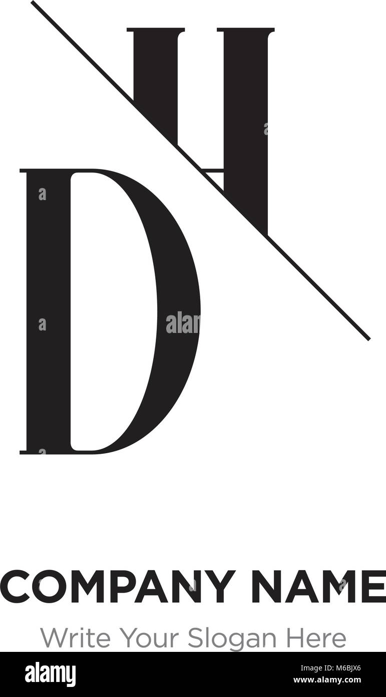 Lettera astratta DH,HD logo design template, Black&White alfabeto lettere iniziali nome azienda concept. Piatte sottili segmenti di linea collegati gli uni agli altri Illustrazione Vettoriale