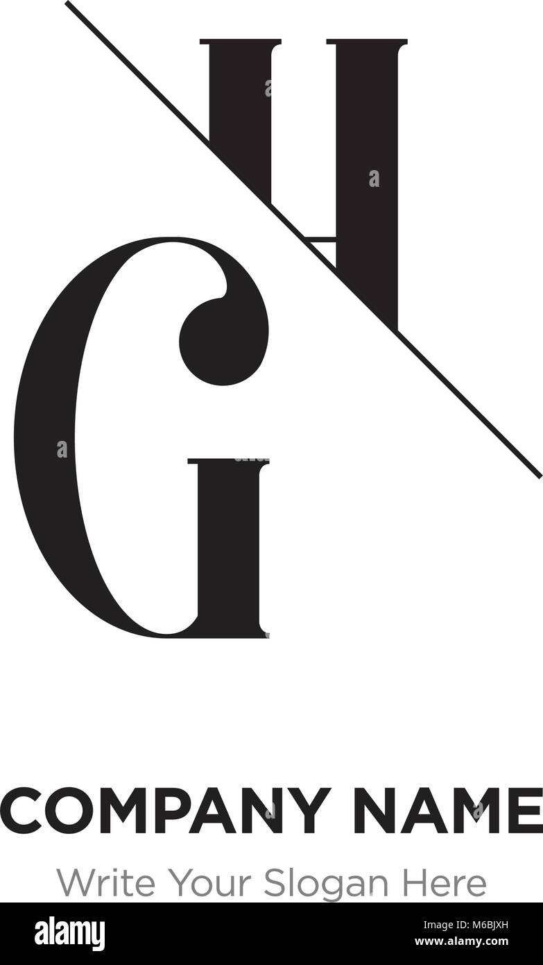 Lettera astratta GH,HG logo design template, Black&White alfabeto lettere iniziali nome azienda concept. Piatte sottili segmenti di linea collegati gli uni agli altri Illustrazione Vettoriale