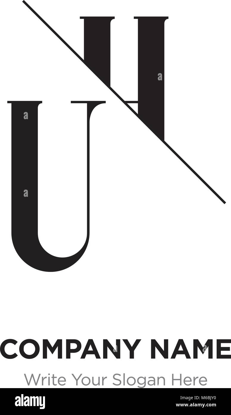 Lettera astratta uh,HU logo design template, Black&White alfabeto lettere iniziali nome azienda concept. Piatte sottili segmenti di linea collegati gli uni agli altri Illustrazione Vettoriale