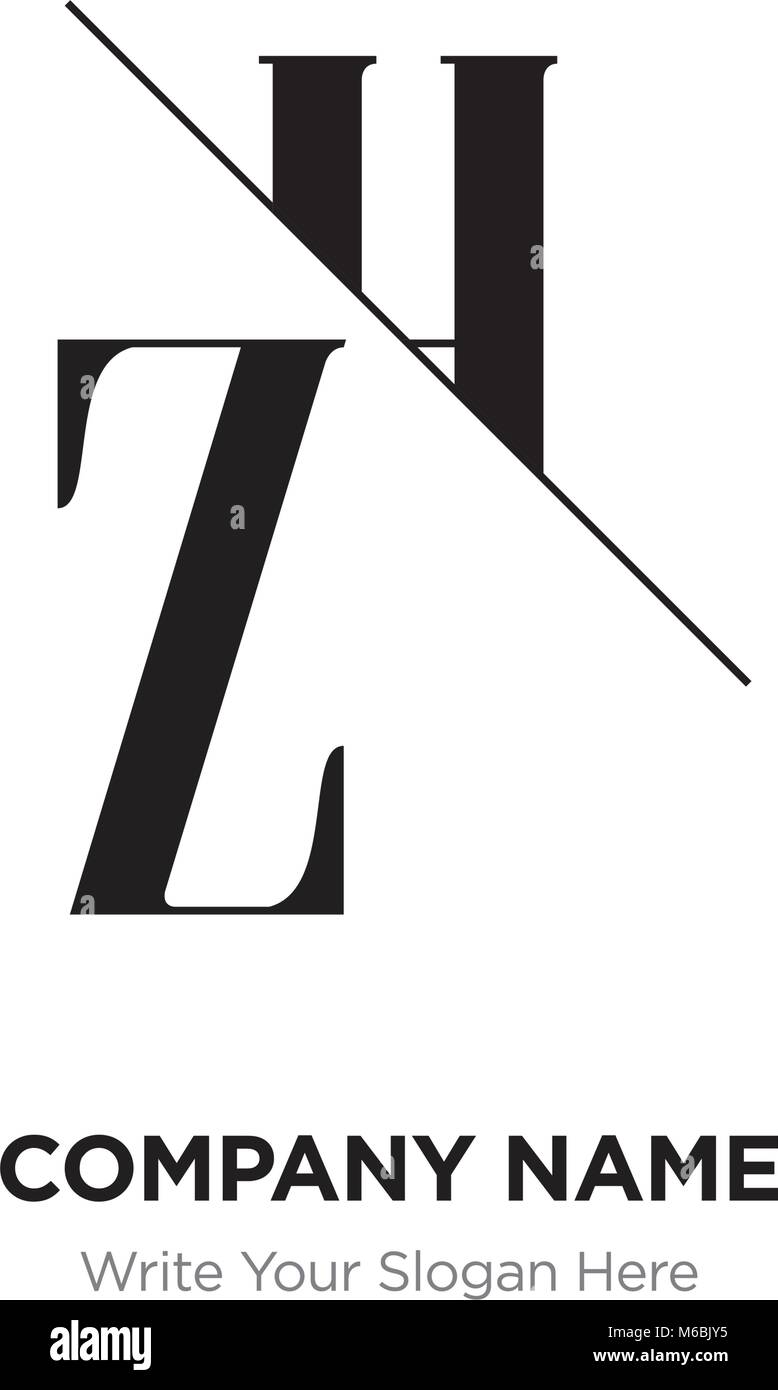 Lettera astratta ZH,HZ logo design template, Black&White alfabeto lettere iniziali nome azienda concept. Piatte sottili segmenti di linea collegati gli uni agli altri Illustrazione Vettoriale