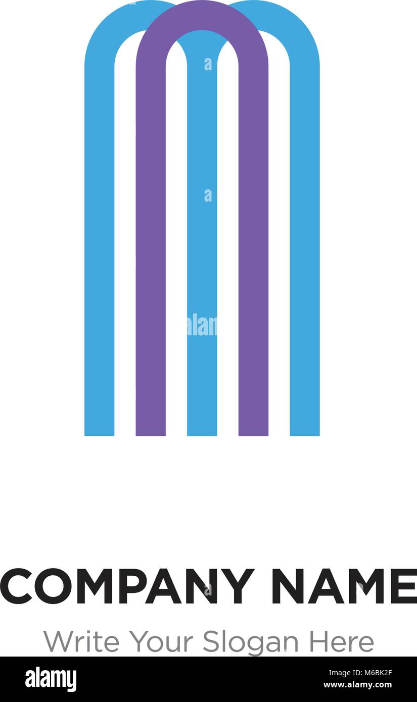AM o ma la lettera con il logo blu e viola gli elementi della linea. Abstract disegno geometrico, elegante logotipo alfabeto. Illustrazione Vettoriale