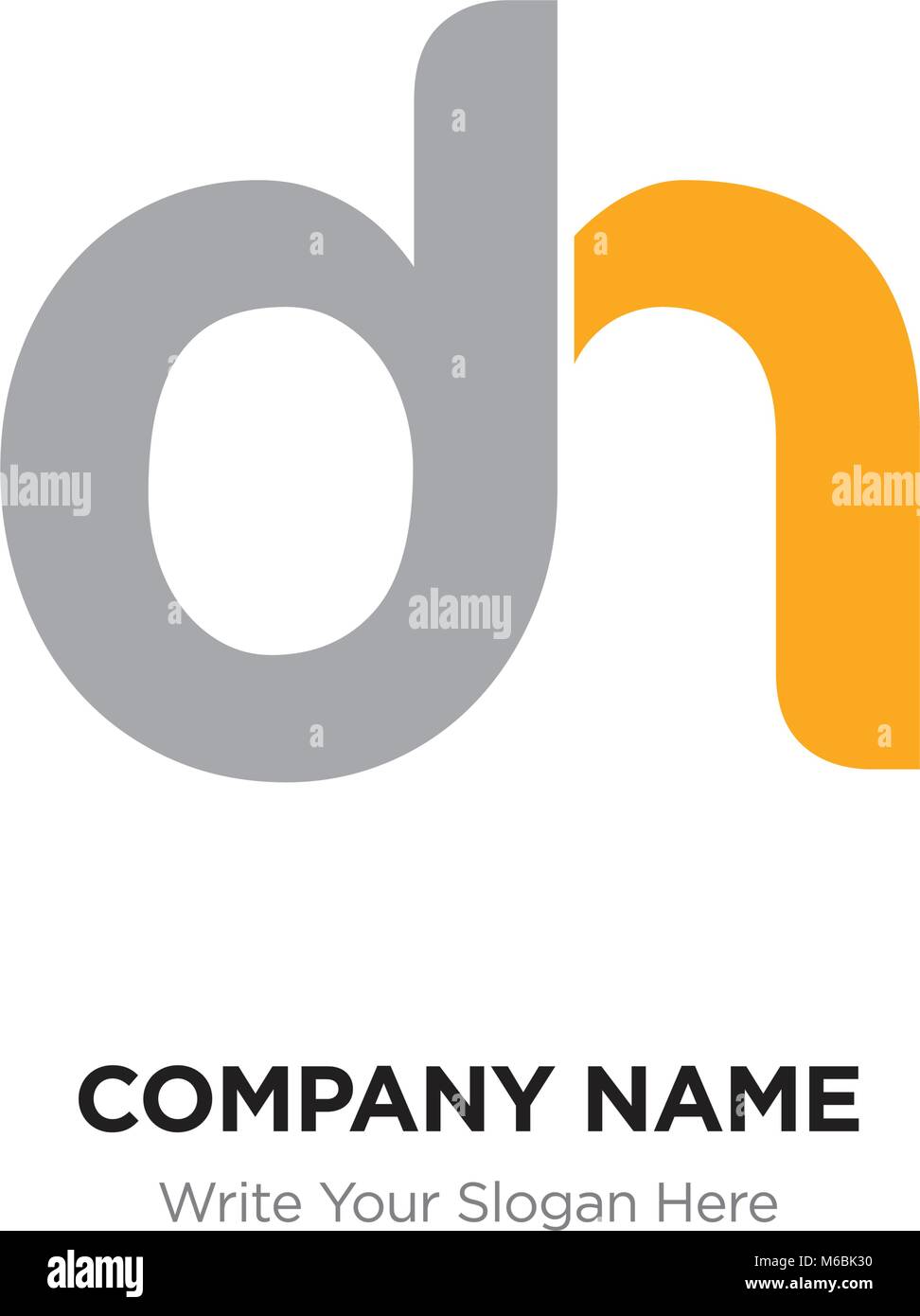 Lettera astratta dh,hd logo design template, nero e giallo alfabeto lettere iniziali nome azienda concept. Piatte sottili segmenti di linea collegati a ciascun ot Illustrazione Vettoriale