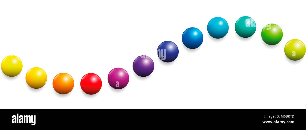 Spettro di colore formata come un'onda da dodici palle. Perfetta illustrazione estensibile su sfondo bianco. Foto Stock