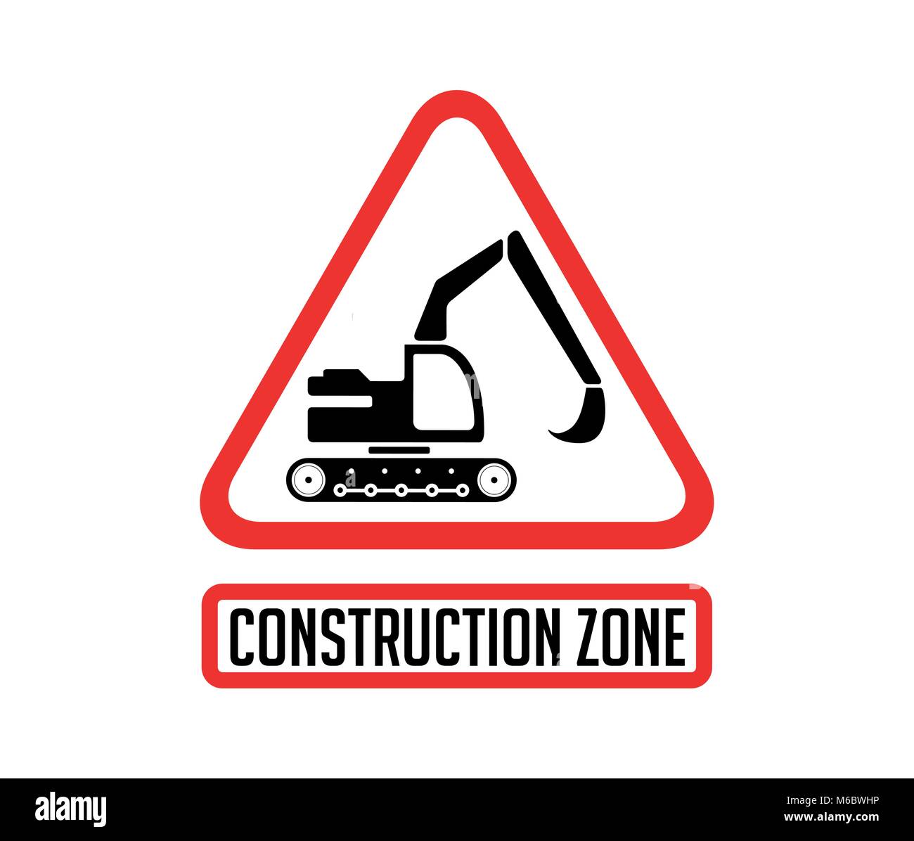 La zona di costruzione cartello segnaletico - lavoro di concetto escavatore Illustrazione Vettoriale