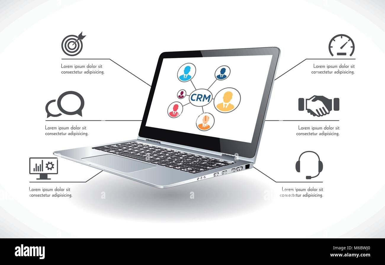 Concetto di software CRM - sistema di gestione delle relazioni con i clienti Illustrazione Vettoriale
