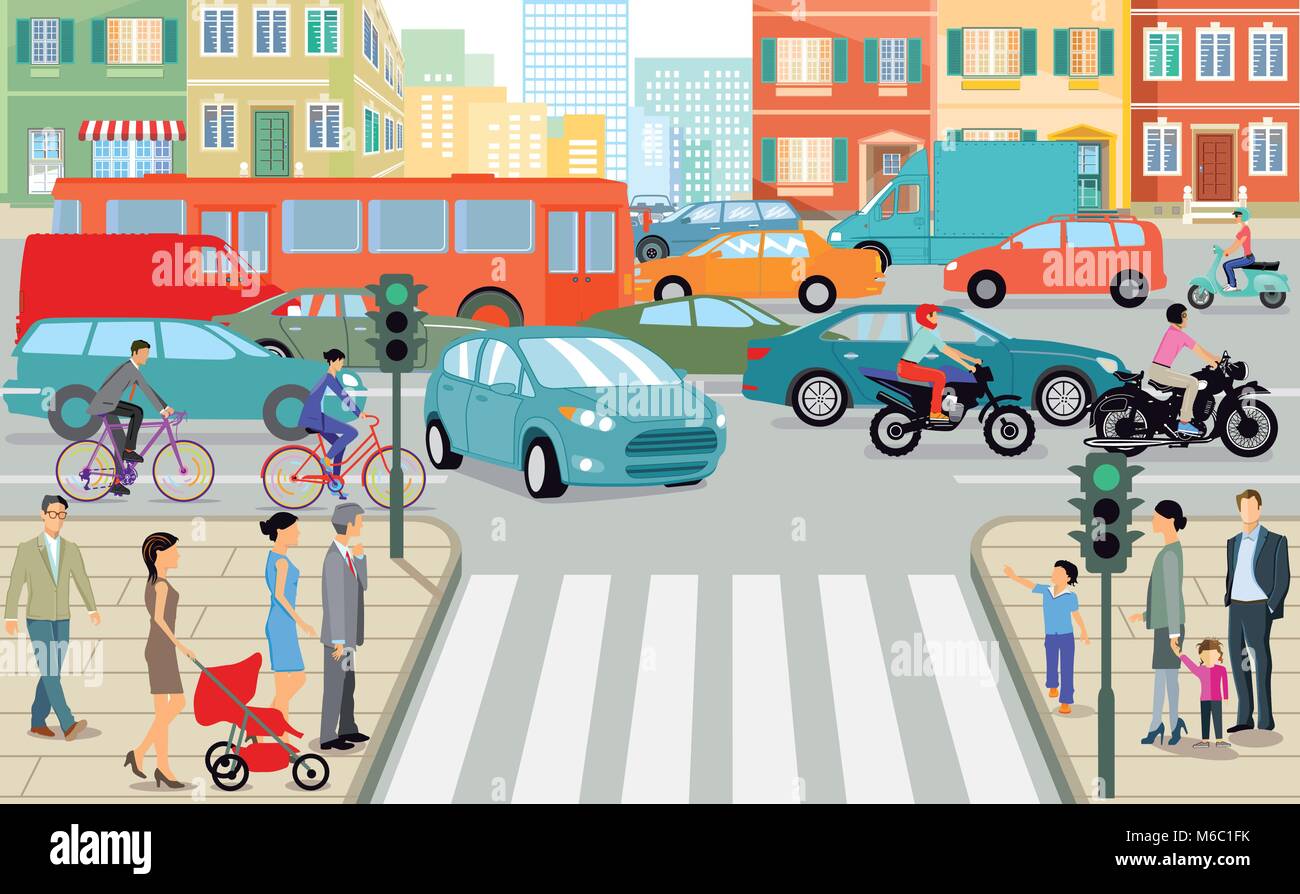 Il traffico su strada in città, illustrazione Illustrazione Vettoriale