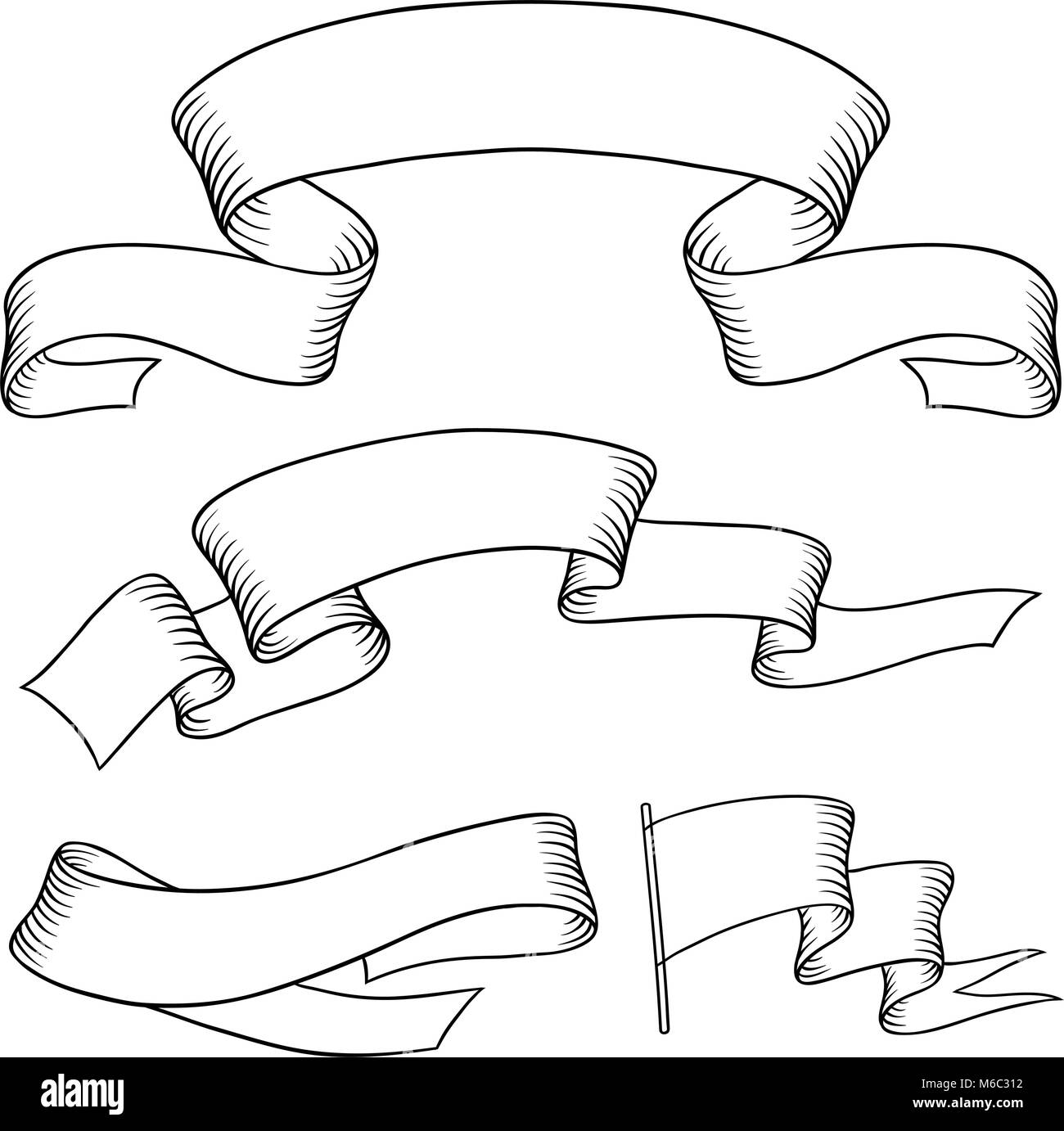 Impostare il vecchio banner vettore disegnati a mano stile Illustrazione Vettoriale