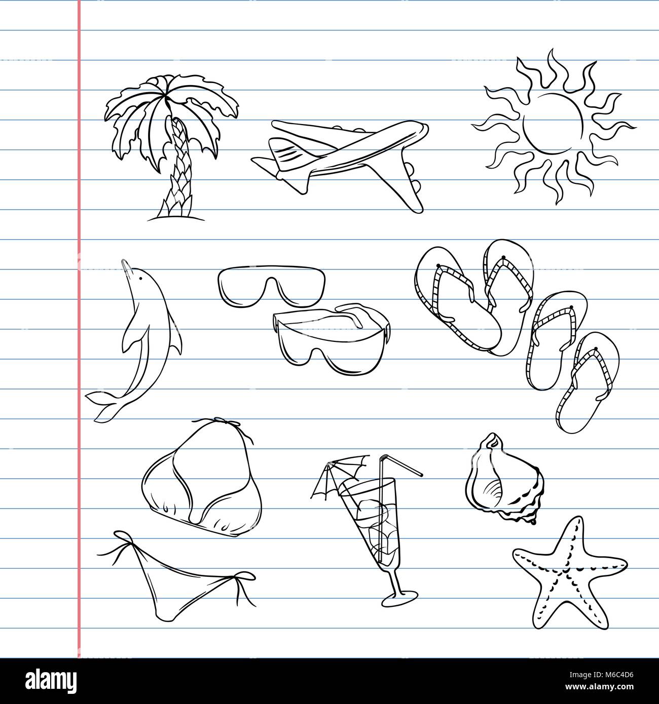 Set da viaggio di mano attirare turismo scarabocchi Illustrazione Vettoriale