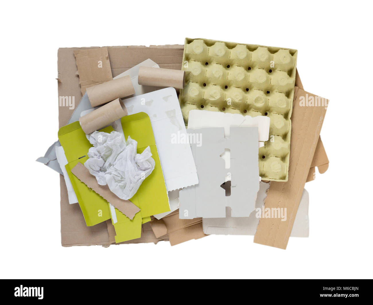 Separare la procedura di garbage collection. Rifiuti di carta mucchio isolato su bianco vista dall'alto. Foto Stock Separare la procedura di garbage collection. Rifiuti di carta mucchio isolato su bianco vista dall'alto. Foto Stock
