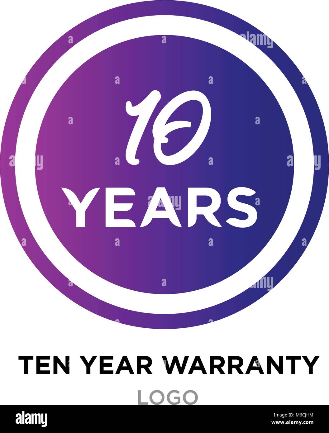 Dieci anni di garanzia logo con gradiente viola stile roundy Illustrazione Vettoriale