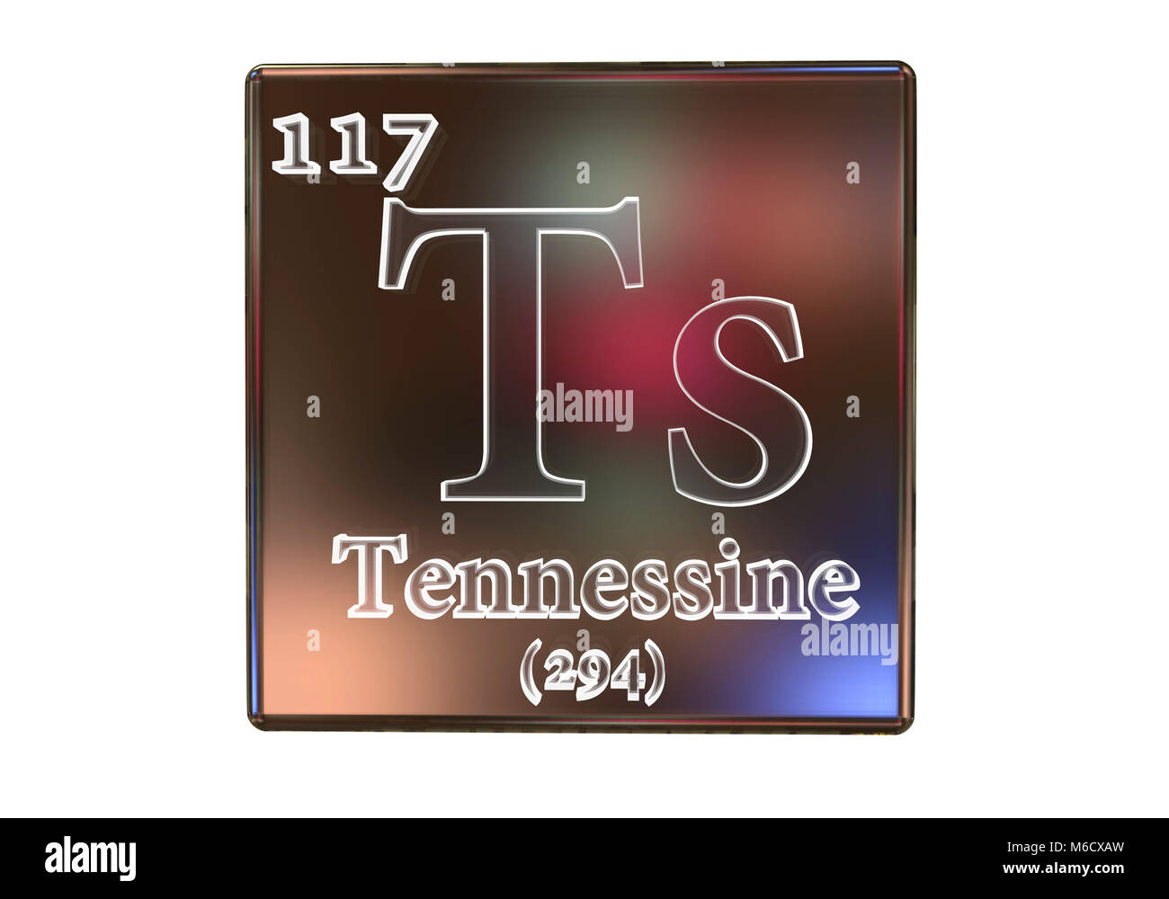 Illustrazione del computer di uno dei più recentemente aggiunto elemento della tavola periodica (all'inizio del 2018): elemento 117 Tennessin (Ts). Foto Stock
