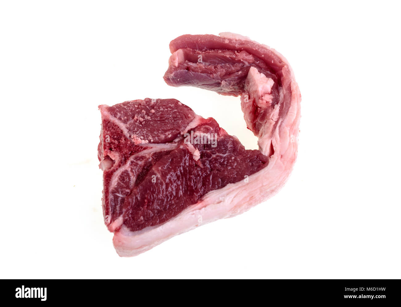 Questo sono i mini-T-bone bistecche tagliate dal punto di vita dell'agnello con un lato del chop essendo il carré di agnello e l'altro lato il filetto. Foto Stock