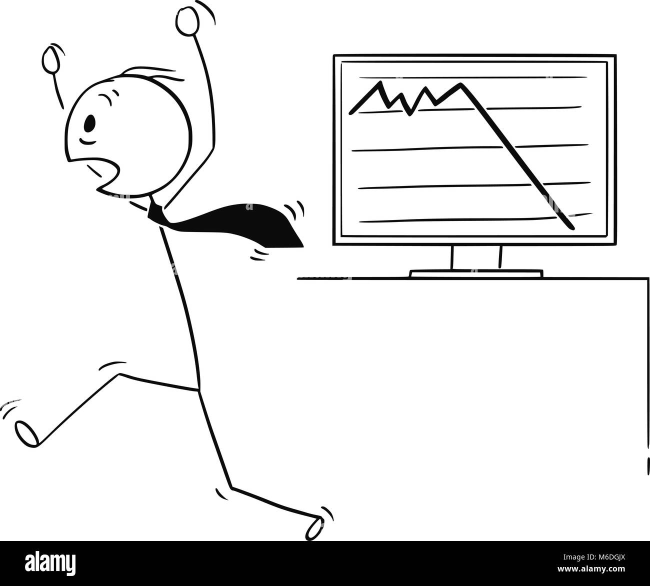 Cartoon di imprenditore nel panico è in esecuzione fuori spaventata da grafico Illustrazione Vettoriale