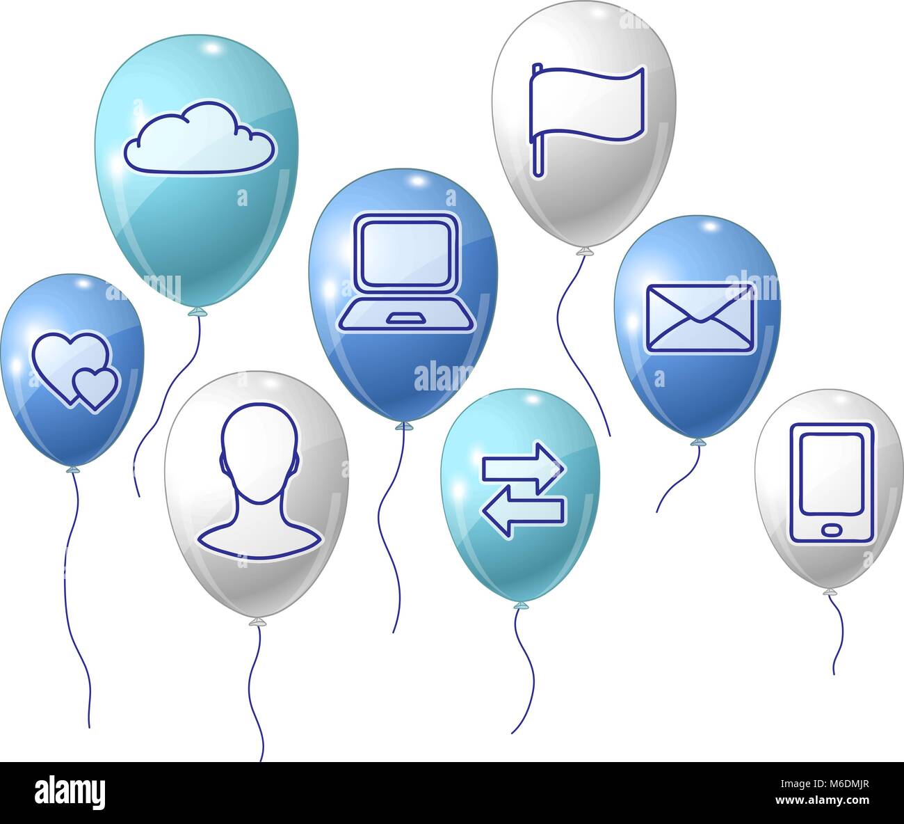 Social media, comunicazione con uno sfondo con palloncini volanti Illustrazione Vettoriale