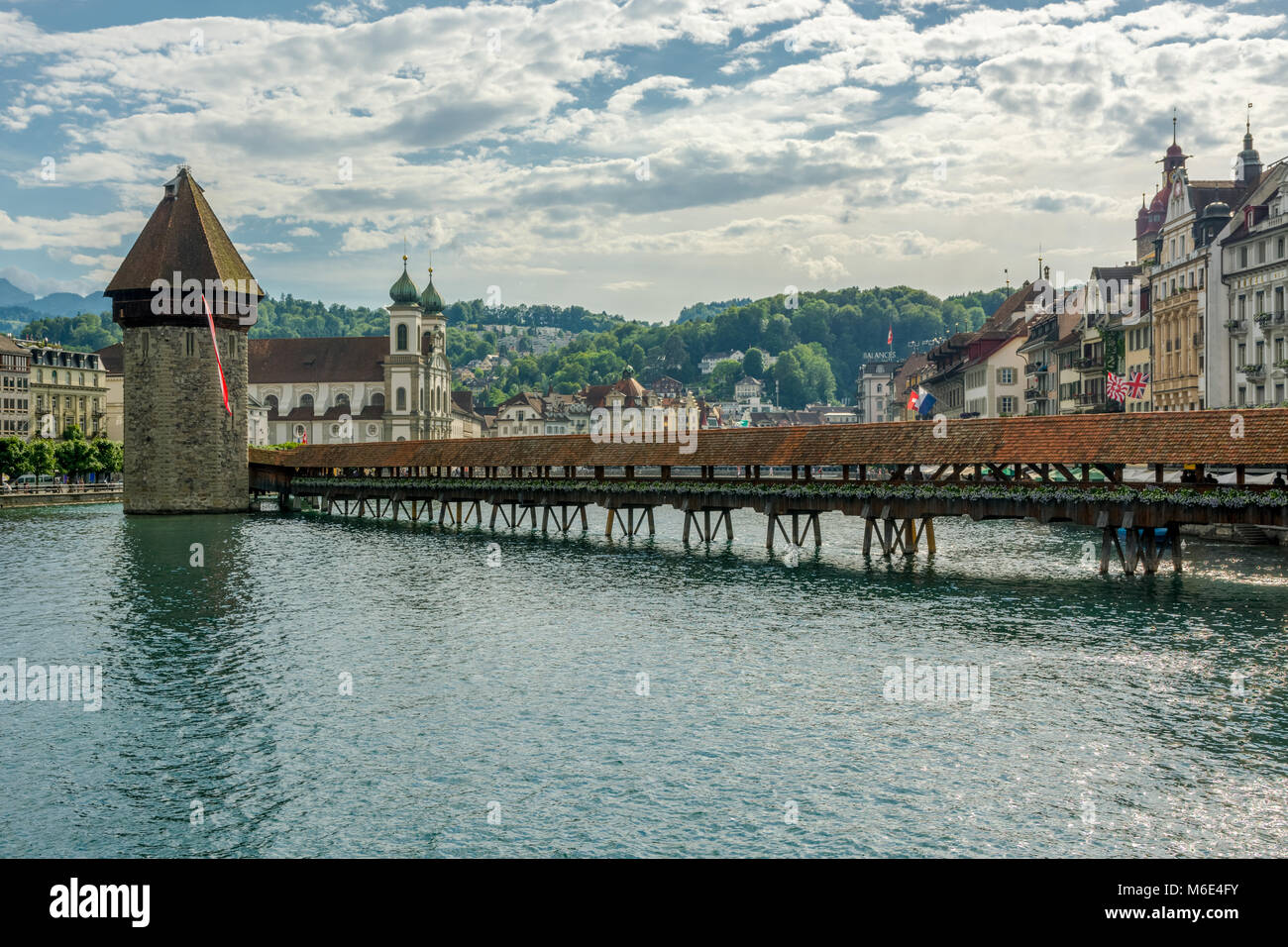 Ponte della Cappella in legno di Lucerna, Svizzera Foto Stock