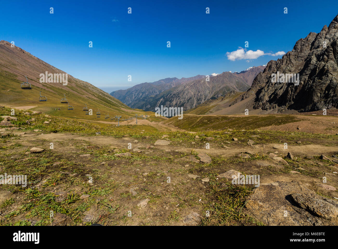 Tien Shen montagne a Shymbulak Pista Superiore Talgar passano vicino a Almaty, Kazakhstan Foto Stock