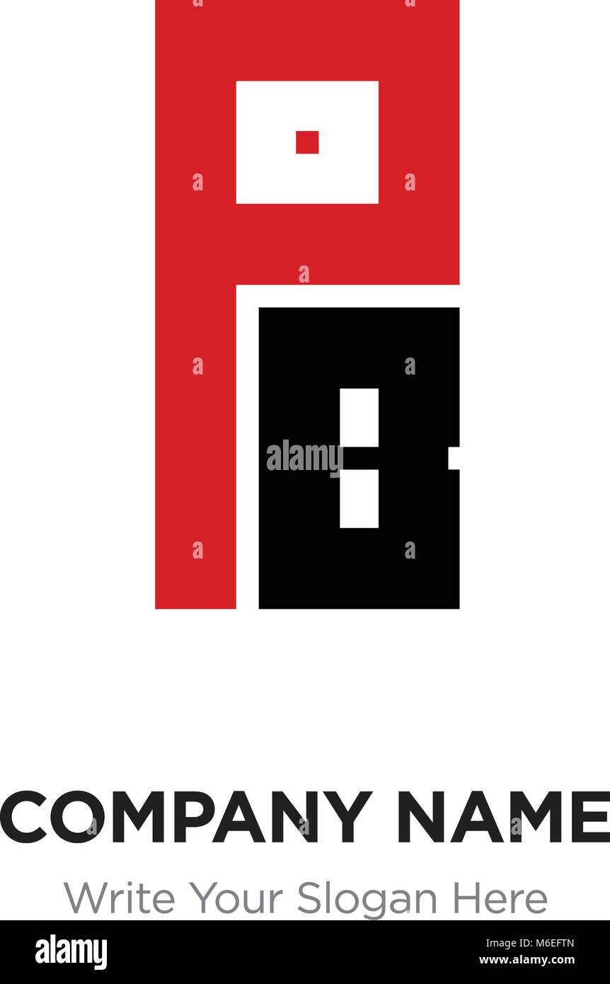 Lettera astratta PB o BP logo design template, nero alfabeto lettere iniziali nome azienda concept. Piatte sottili segmenti di linea collegati gli uni agli altri Illustrazione Vettoriale