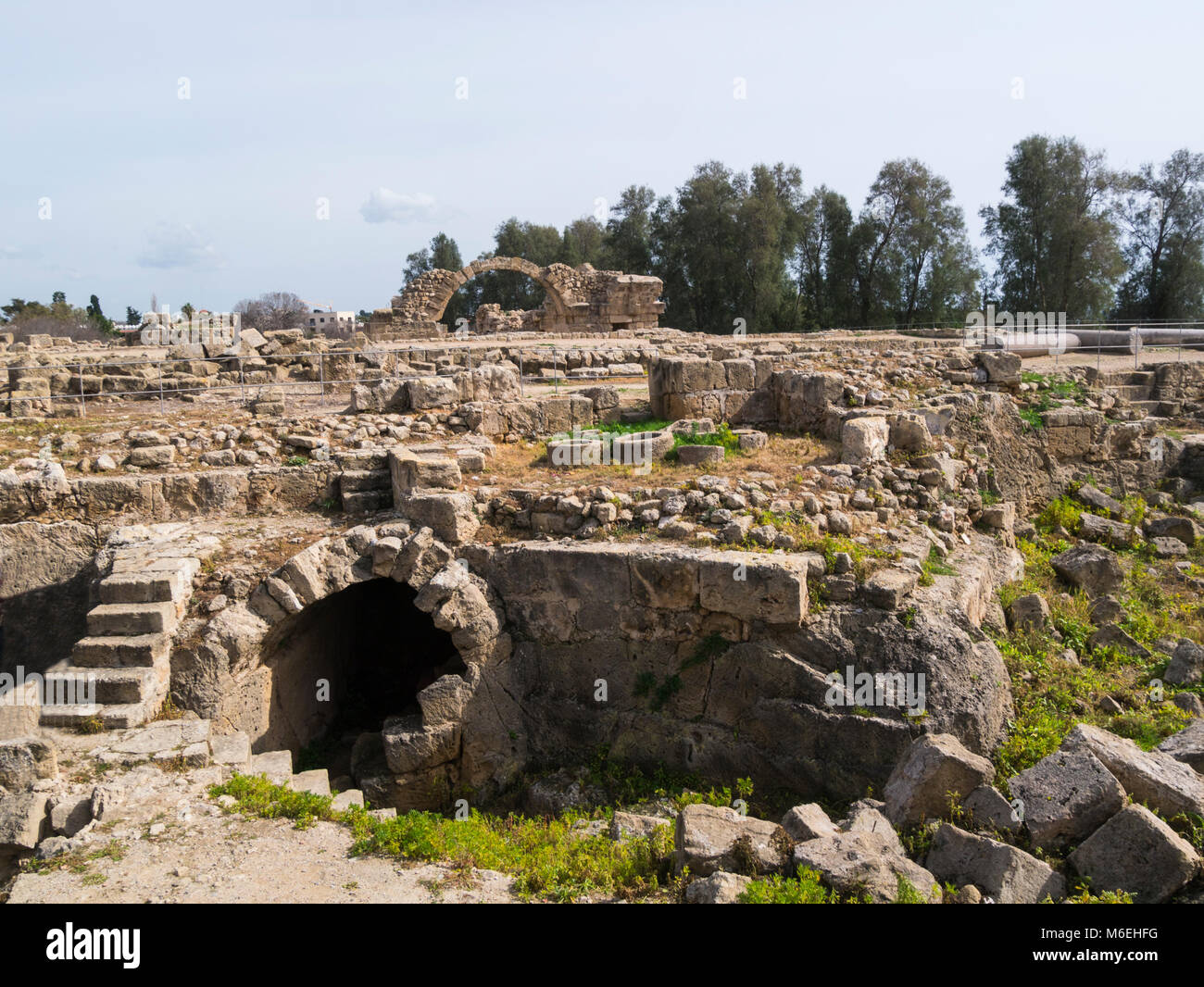 Saranta Kolones le rovine di un castello bizantino costruito da Lusignans all inizio del XIII secolo distrutta dal terremoto 1222 Nea Pafos Kato Pafos area Foto Stock