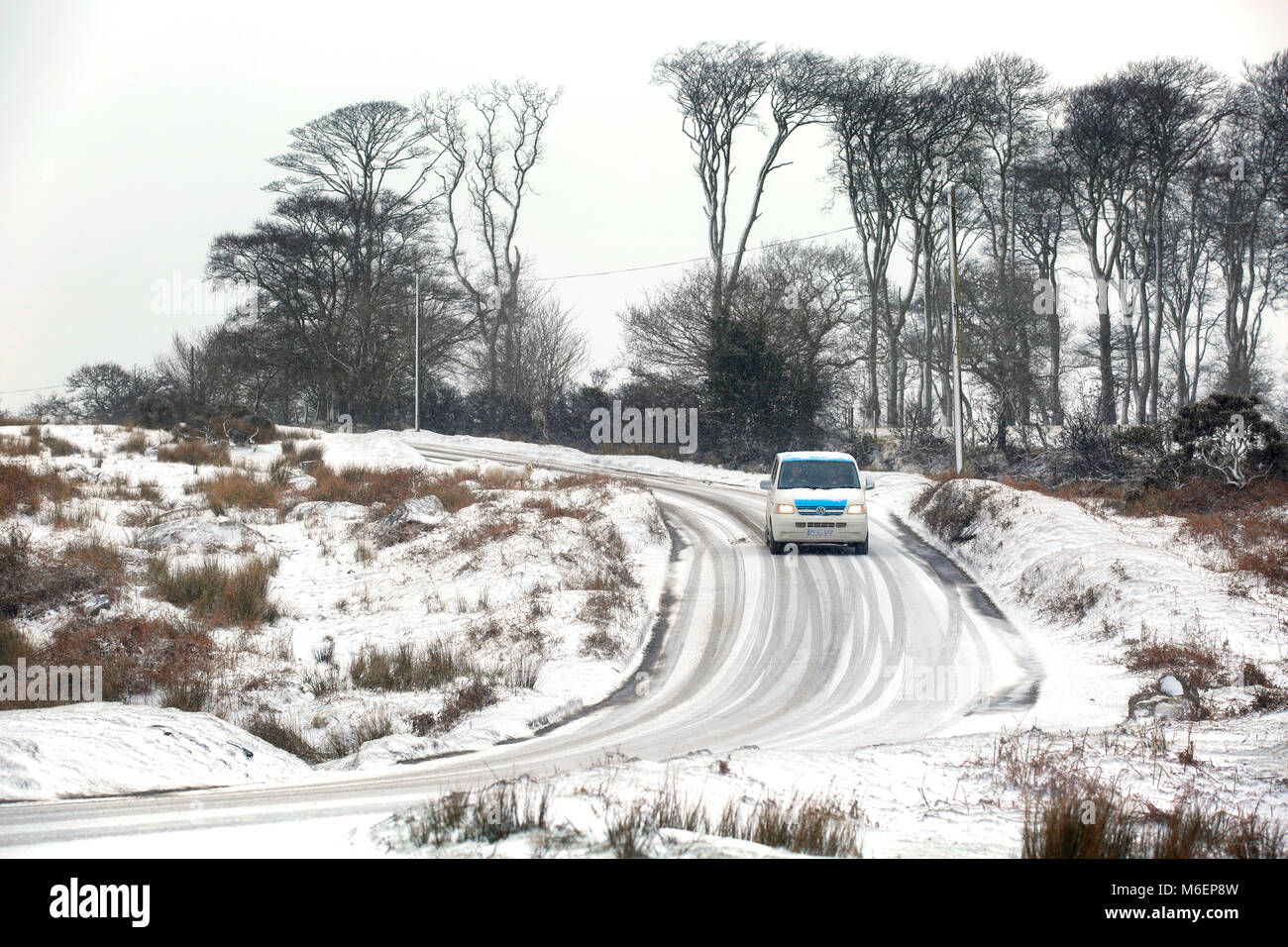 Yelverton, Dartmoor Devon, Regno Unito. Prima neve dal 'Bestia da est" colpisce il bordo del Dartmoor vicino a Lee Moor nel Devon questo pomeriggio. Foto Stock