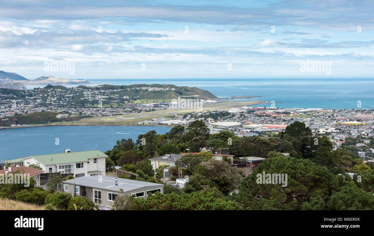 Vista in elevazione dell'aeroporto di Wellington, Nuova Zelanda Foto Stock