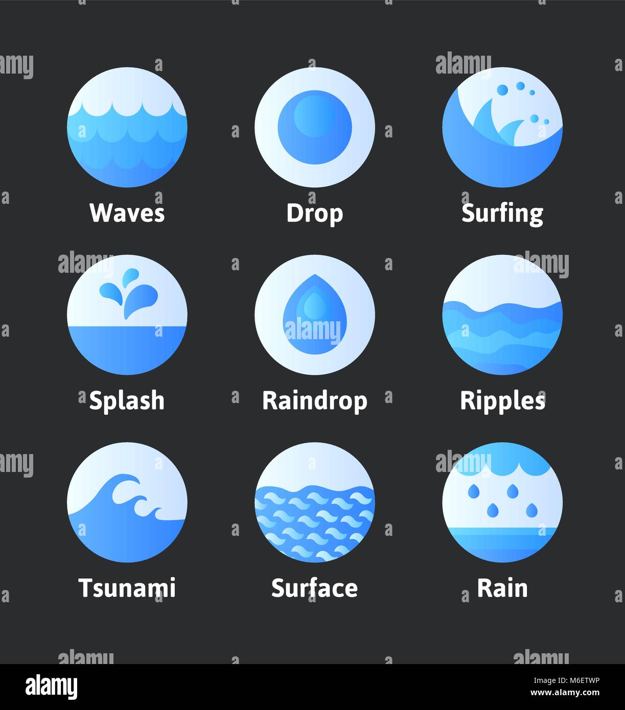 Set di abstract di acqua piatta icone Illustrazione Vettoriale