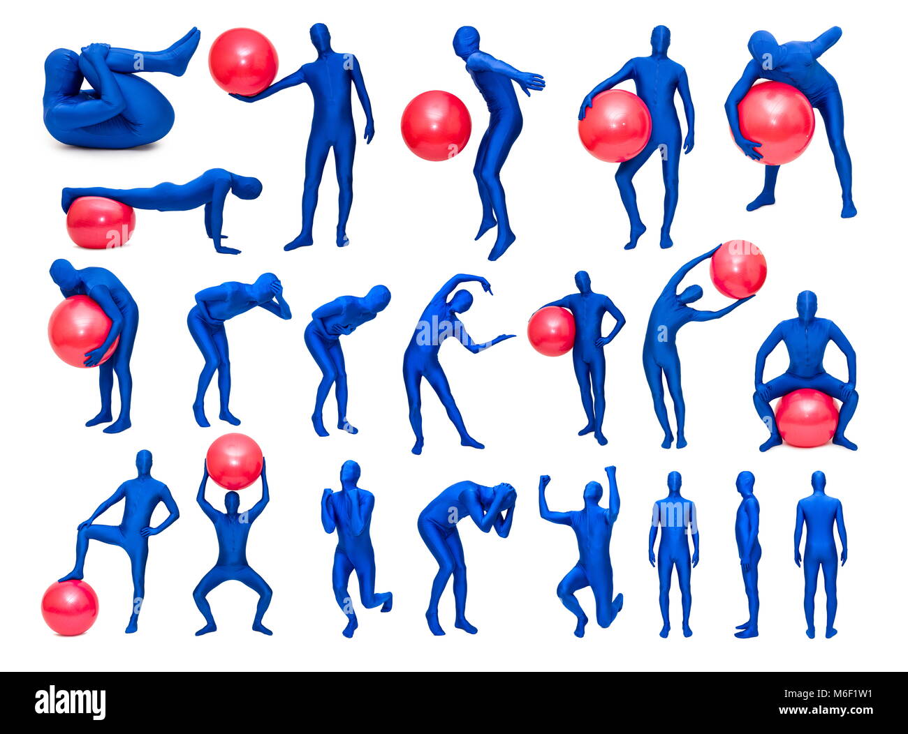 Set di uomo in costume blu in pose diverse Foto Stock