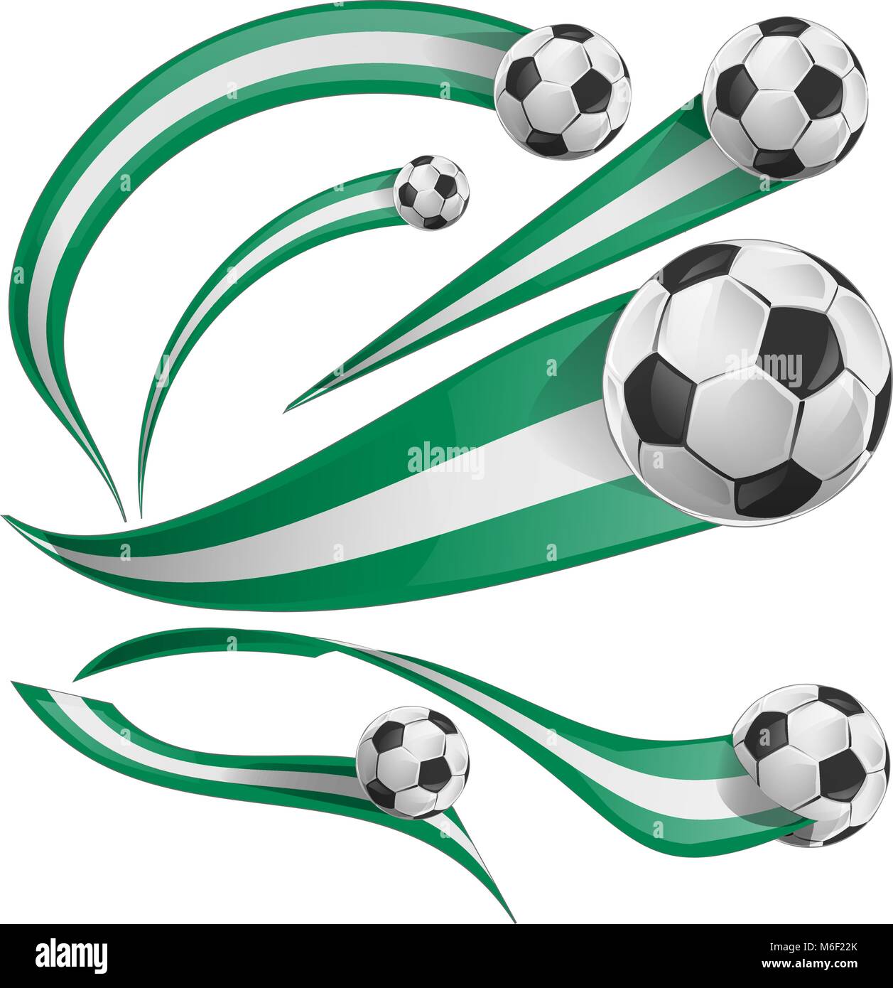 La Nigeria flag impostato con pallone da calcio isolatet su bianco Illustrazione Vettoriale