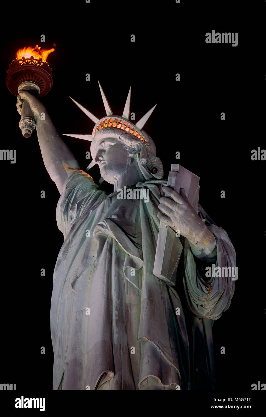 Statua della Libertà di notte, Liberty Island, New York, Stati Uniti d'America Foto Stock